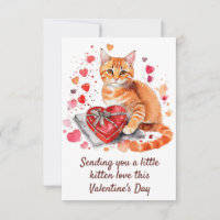 Aquarelle Orange Tabby Chat avec Boîte Cadeau Coeu