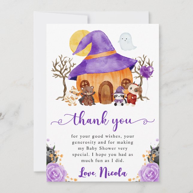 Carte De Remerciements Aquarelle ou traitement Baby shower d'Halloween (Devant)