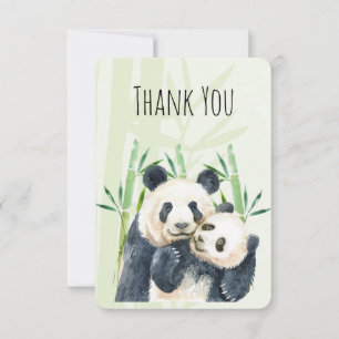 Carte De Remerciements Aquarelle Panda Ours Maman & Bébé en Bambou