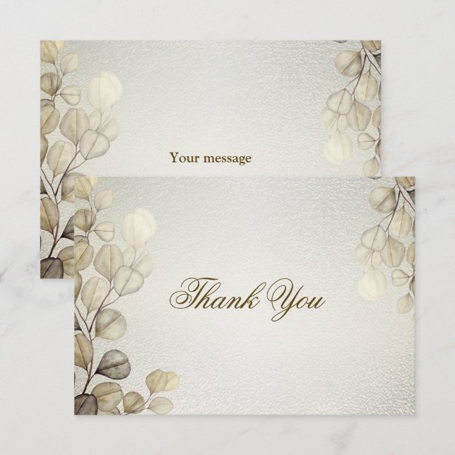Carte De Remerciements Aquarelle Party Golden Eucalyptus Foliage brillant (Devant / Derrière)