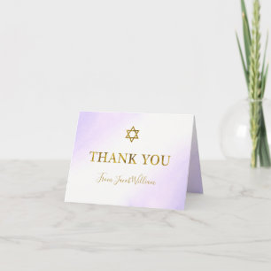 Carte De Remerciements Aquarelle Pastel Purple Gold Bar Mitzvah