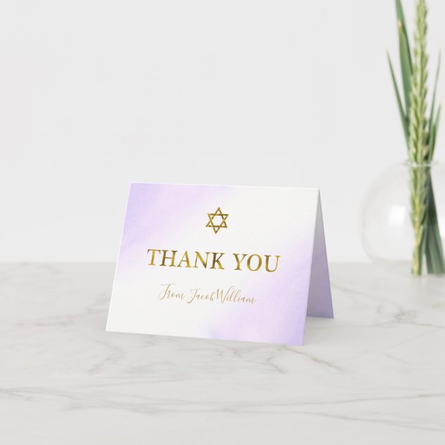 Carte De Remerciements Aquarelle Pastel Purple Gold Bar Mitzvah (Devant)