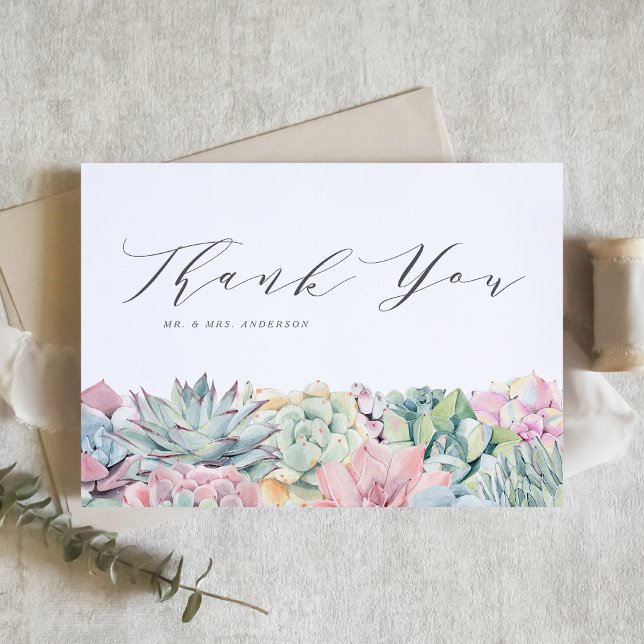 Carte De Remerciements Aquarelle Pastel Succulents Mariage Garland (Créateur téléchargé)