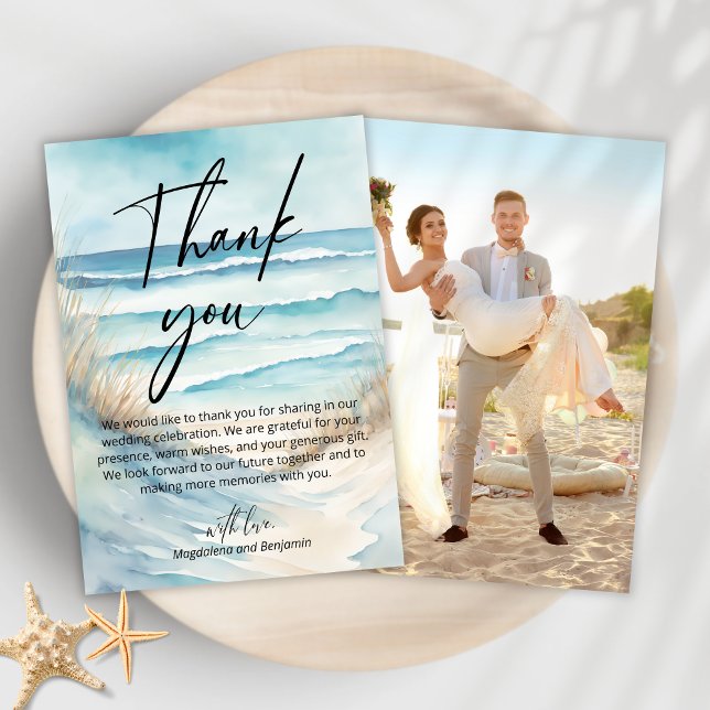 Carte De Remerciements Aquarelle Paysage Côtier Sable Plage Photo (Créateur téléchargé)