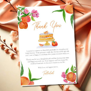 Carte De Remerciements Aquarelle Peach Cake Avec Fleurs Douche Nuptiale