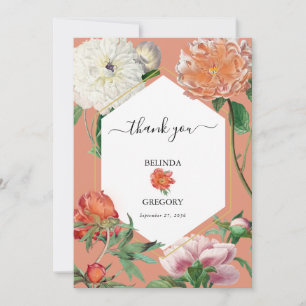 Carte De Remerciements Aquarelle Peach Pink Peonies Mariage