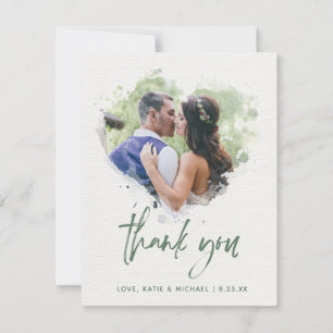 Carte De Remerciements Aquarelle peinte Coeur Mariage Script photo