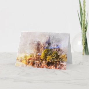 Carte De Remerciements Aquarelle Peinture Cathédrale Notre-Dame Lever du