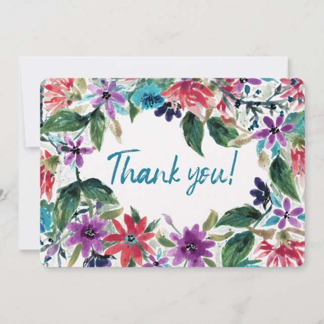 Carte De Remerciements Aquarelle perdue Fleurs peintes | (Devant)