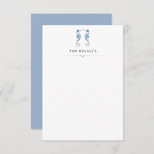 Carte De Remerciements Aquarelle personnalisée Hippocampes bleu (Devant / Derrière)