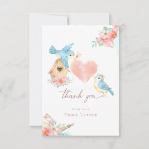 Carte De Remerciements Aquarelle Petits oiseaux Baby shower fille