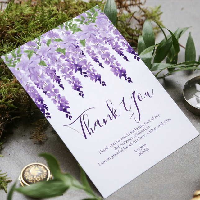 Carte De Remerciements Aquarelle photo Wisteria | BAT MITZVAH (Créateur téléchargé)