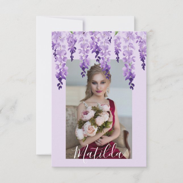 Carte De Remerciements Aquarelle photo Wisteria | BAT MITZVAH (Devant)