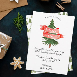 Carte De Remerciements Aquarelle Pine Arbre Joyeux Petit Anniversaire