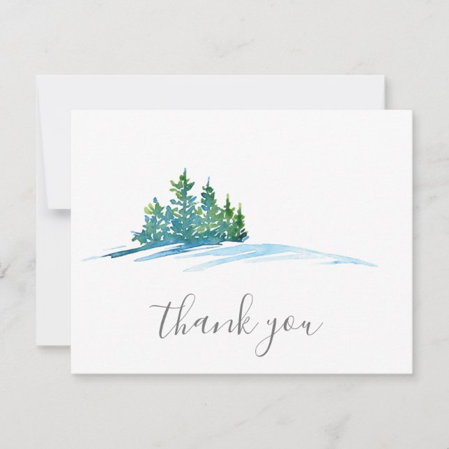 Carte De Remerciements Aquarelle Pine Arbres Snowscape (Devant)
