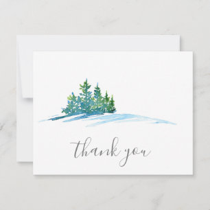 Carte De Remerciements Aquarelle Pine Arbres Snowscape