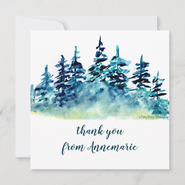Carte De Remerciements Aquarelle Pinède Forêt Rustique Tirée À La Main (Devant)