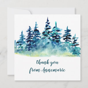 Carte De Remerciements Aquarelle Pinède Forêt Rustique Tirée À La Main