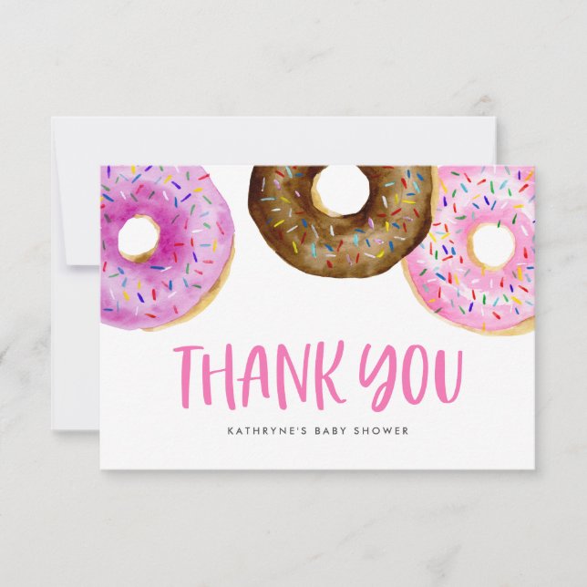 Carte De Remerciements Aquarelle Pink Donuts Baby Sprinkel (Devant)