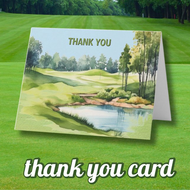 Carte De Remerciements Aquarelle Pittoresque Golf Thème Adulte Anniversai (Créateur téléchargé)