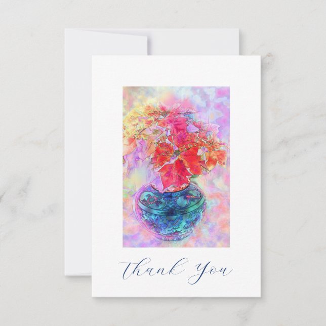 Carte De Remerciements Aquarelle Poinsettias (Devant)