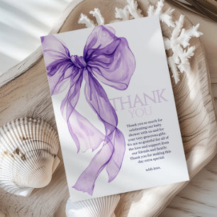 Carte De Remerciements Aquarelle pourpre Bow bébé dans le Baby shower en 