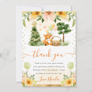 Carte De Remerciements Aquarelle Renard Floral Mignon Anniversaire