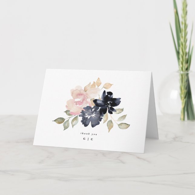 Carte De Remerciements Aquarelle romantique Marine Florals Mariage plié (Devant)
