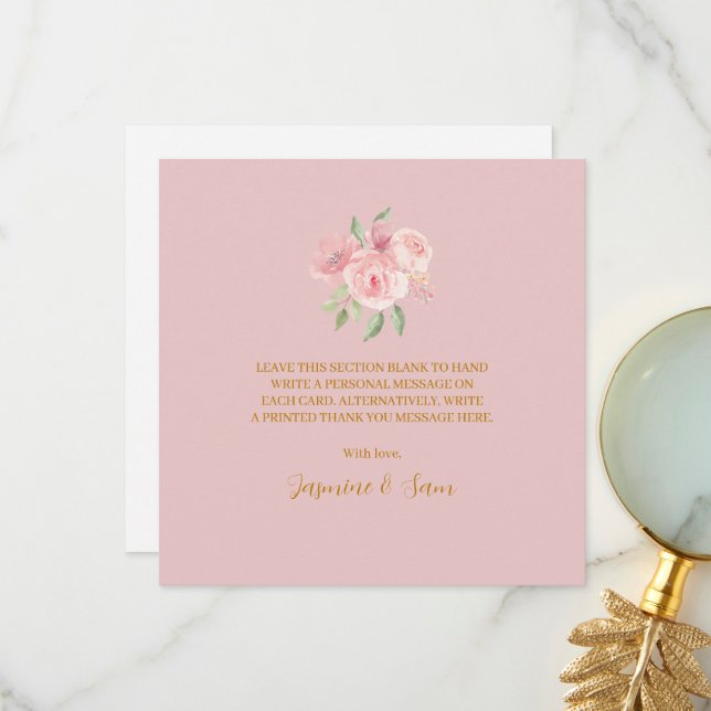 Carte De Remerciements Aquarelle rose (Devant/Arrière en situation)