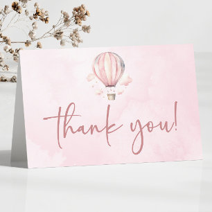 Carte De Remerciements Aquarelle rose Baby shower à air chaud