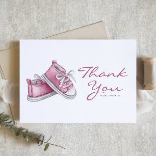 Carte De Remerciements Aquarelle rose Baby shower de chaussures pour bébé
