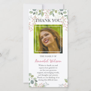 Carte De Remerciements Aquarelle rose Bereavom Photo Funérailles