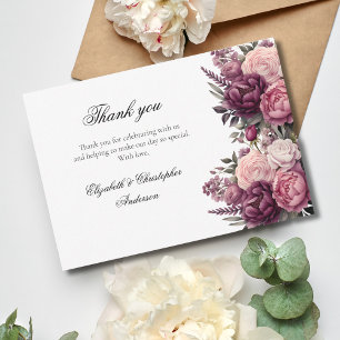 Carte De Remerciements Aquarelle rose blanc violet Mariage floral