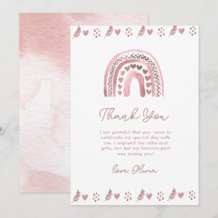 Carte De Remerciements Aquarelle rose Boho arc-en-ciel