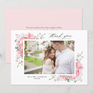 Carte De Remerciements Aquarelle rose Bouquet de printemps photo Mariage