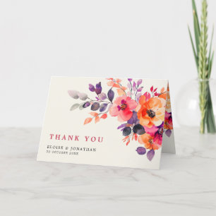 Carte De Remerciements Aquarelle rose brillant rose orange Mariage floral