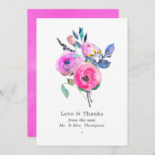 Carte De Remerciements Aquarelle rose chaud Mariage