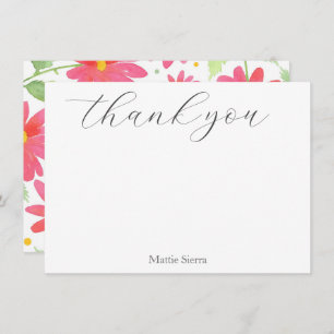 Carte De Remerciements Aquarelle rose corail Motif marguerite 2