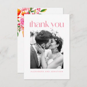 Carte De Remerciements Aquarelle rose et orange Mariage floral Photo