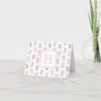Aquarelle rose et vert Mahjong Tiles Monogramme