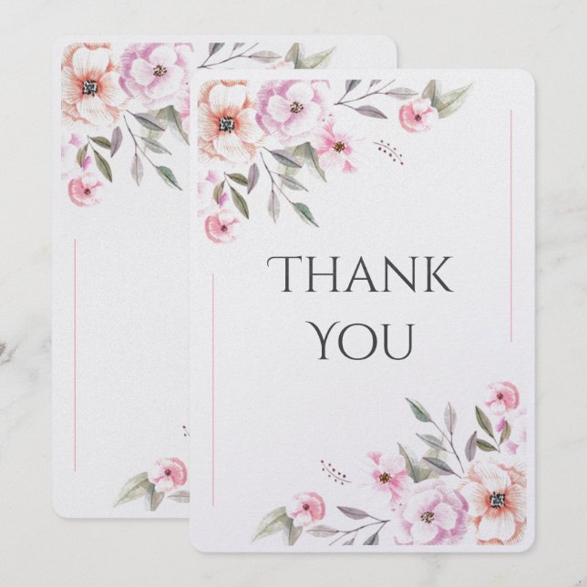 Carte De Remerciements Aquarelle rose Floral moderne (Devant / Derrière)