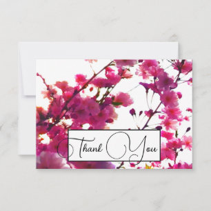 Carte De Remerciements Aquarelle rose florale de printemps   Arbre en fle