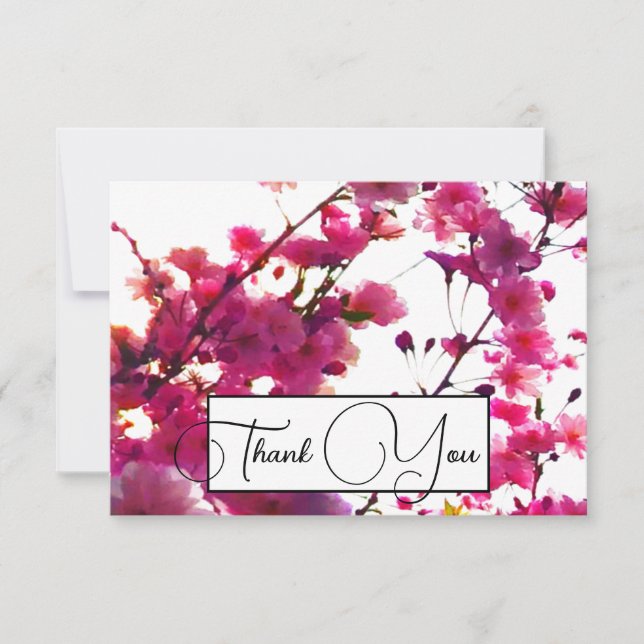 Carte De Remerciements Aquarelle rose florale de printemps | Arbre en fle (Devant)