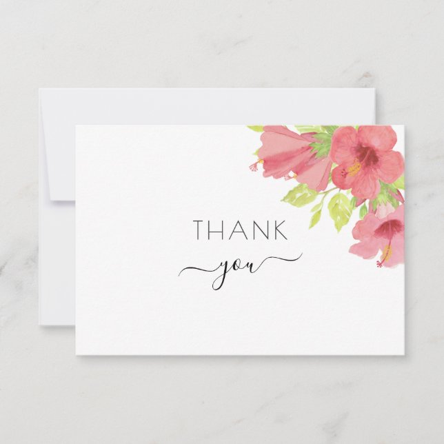 Carte De Remerciements Aquarelle rose Hibiscus Floral Mariage Photo (Devant)