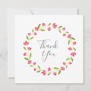 Carte De Remerciements Aquarelle rose Jaune Vert Fleur Courbe