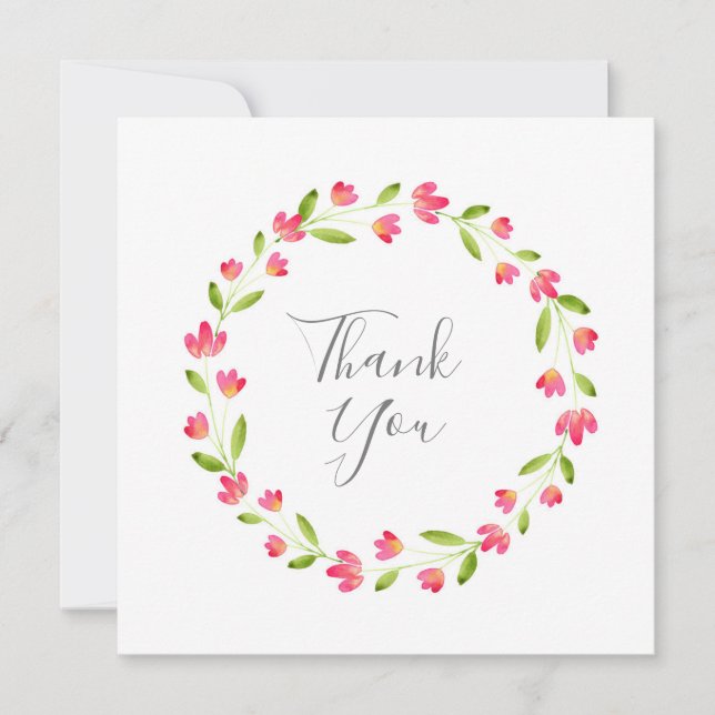 Carte De Remerciements Aquarelle rose Jaune Vert Fleur Courbe (Devant)