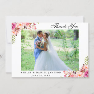 Carte De Remerciements Aquarelle rose Mariage