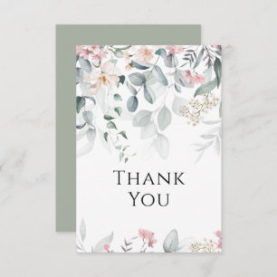 Carte De Remerciements Aquarelle rose Mariage de verdure