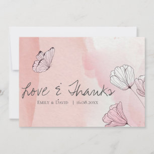 Carte De Remerciements Aquarelle rose mignonne Mariage papillon floral