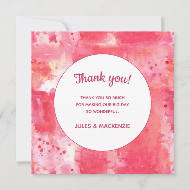 Carte De Remerciements Aquarelle rose moderne Confetti Mariage Abstrait (Devant)